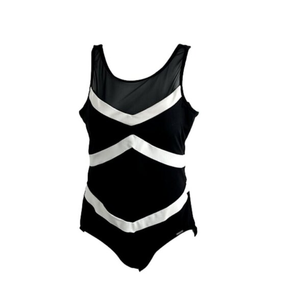 Azura Australia Black and White Striped One-Piece Suit with Mesh Neckline - Picture 1 of 13
